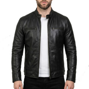 Men's Black Lambskin Biker Style Leather Jacket