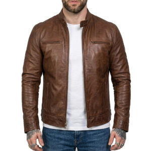 Men's Brown Biker Style Leather Jacket 