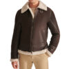 Mens Brown Biker Style Shearling Leather Jacket