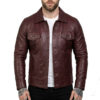 Men's Real Lambskin Leather Maroon Trucker Jacket