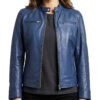 Women Blue Biker Style Leather Jacket
